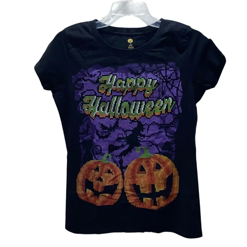 Way to Celebrate Kids Black Happy Halloween Pumpkin Graphic T-Shirt Size M 8-10